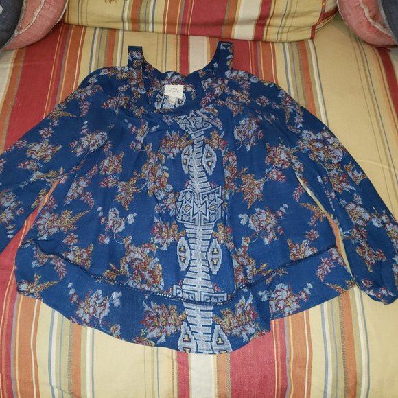 Knox Rose Tops - Cold shoulder long sleeve denim colored women's blouse